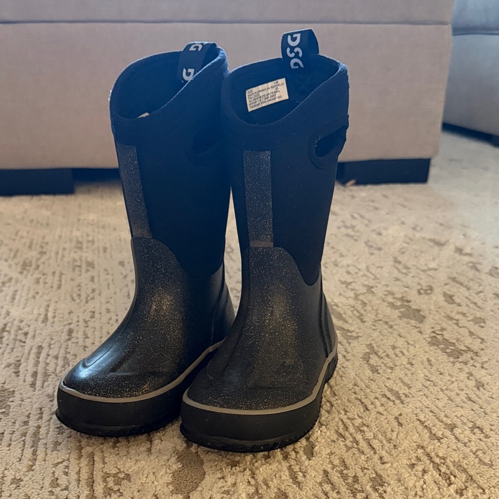 DSG Kids Glittery Black Rain Boots